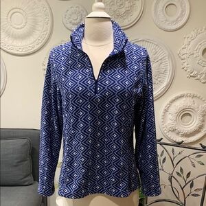 Lands' End Blue Fitted Long Sleeve Polo Blouse